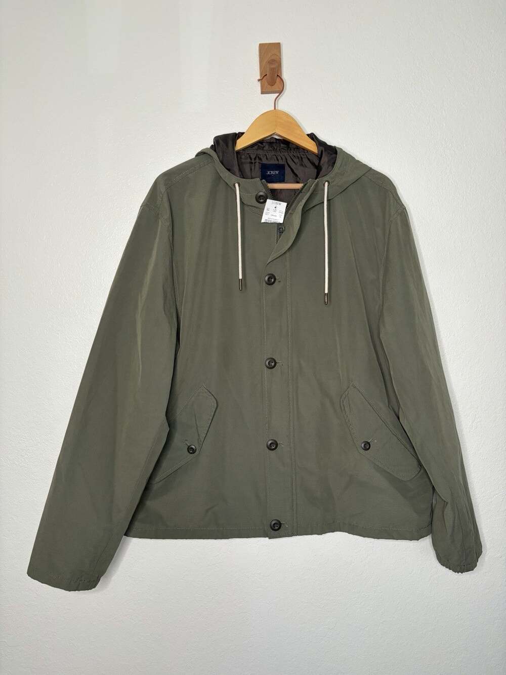 NWT J. Crew Factory Cotton Blend Hooded Jacket in Muted Cypress Green Men's XL